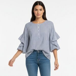 7 For All Mankind Stripe Ruffle Sleeve Blouse NWT